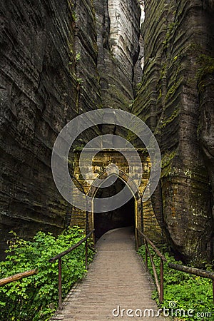 Passage in the rocky town Stock Photo