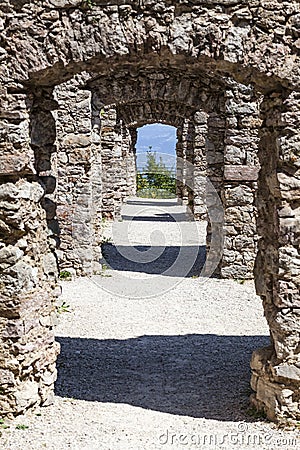 Passage in ruin Castel Belfort in Italy Stock Photo