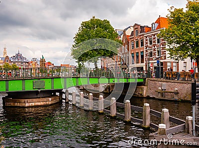 Passage of ships through drawbridge in the city of Haarlem. Netherlands Stock Photo