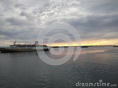Passager ship sailing at twilight Stock Photo