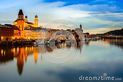 Passau at sunset, Germany Stock Photo