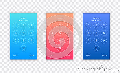 Passcode interface for lock screen, login or enter password pages. Vector phone ID recognition screenlock password or lockscreen p Cartoon Illustration