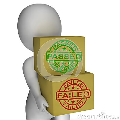 Passed And Failed Boxes Mean Product Testing Stock Photo