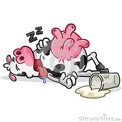 Passed out cow who drank way too much milk vector cartoon clip art character Vector Illustration