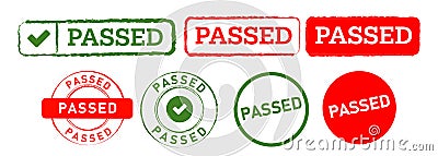 passed rectangle circle green and red color stamp label success approved sign Vector Illustration