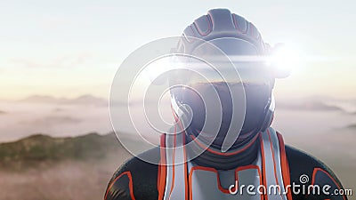 Passeggiata dell'astronauta sul pianeta straniero Marziano sopra guasta Concetto di fantascienza Animazione realistica 4K Passeggiata dell'astronauta sul pianeta straniero Marziano sopra guasta Concetto di fantascienza Animazione realistica 4K