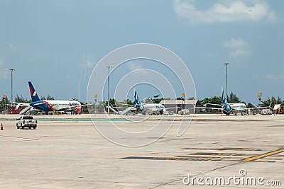 Passenger aircrafts boeing 767 of russian and kazakhstan airlines SCAT and Azurair at the airport of thailand, phuket Editorial Stock Photo