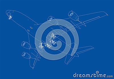 Passenger Airoplane. Vector rendering of 3d Vector Illustration