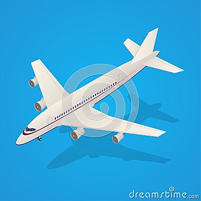 Passenger Airplane Fly Isometric Transportation. Vector Cartoon Illustration