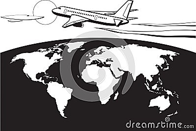 Passenger airplane flying around the world Vector Illustration