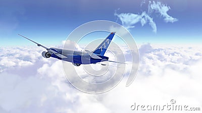 Passenger airplane flying over the cloudy sky. Modern airliner journey. 3D render Stock Photo