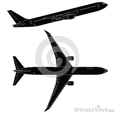 Passenger airplane vector side and top view Stock Photo