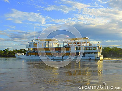Passenger boat cruising the River Amazon Editorial Stock Photo