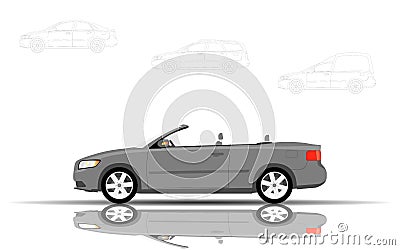 A passenger car with a convertible body. Options for choosing the type of car, sketch Vector Illustration