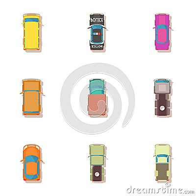 Passenger car icons set, cartoon style Vector Illustration