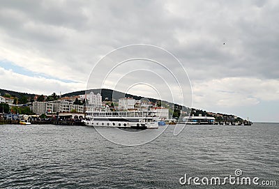 Passenger ferry moored in Buyukada The Prince Islands port. Editorial Stock Photo