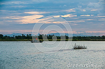 Passenger ferry riverboat in Thu Bon River near Hoi An, Vietnam, Indochina, Asia Stock Photo