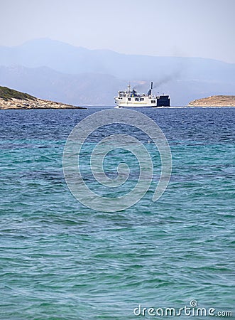 A passenger ferry sailing in the Aegean sea on the Greek island Evia in Greece Editorial Stock Photo