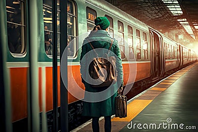 Passenger going to subway train car railway transport Stock Photo