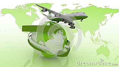 Passenger jet airplane travels around the world Stock Photo