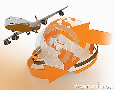 Passenger jet airplane travels around the world Stock Photo