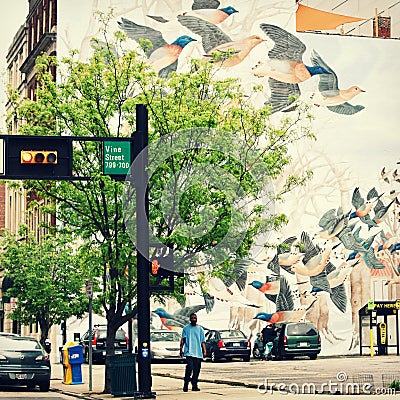 Passenger Pigeon Mural - Cincinnati, Ohio Editorial Stock Photo