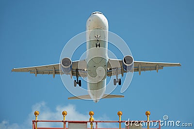 Passenger plane on final approach Stock Photo