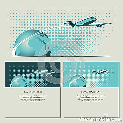 Passenger plane and planet Vector Illustration