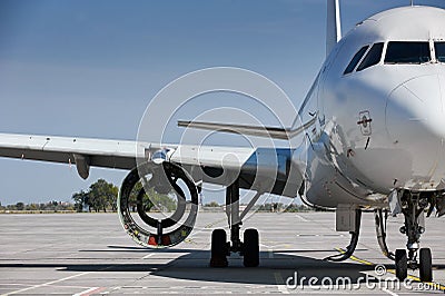 passenger plane with removed engine under repair Editorial Stock Photo