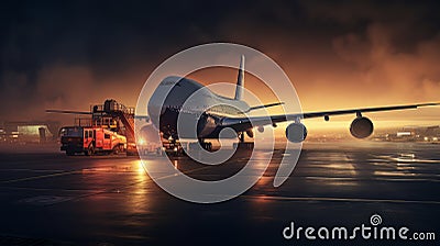 Passenger plane stands on the runway 3D visualization AI Stock Photo