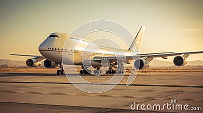Passenger plane stands on the runway 3D visualization AI Stock Photo