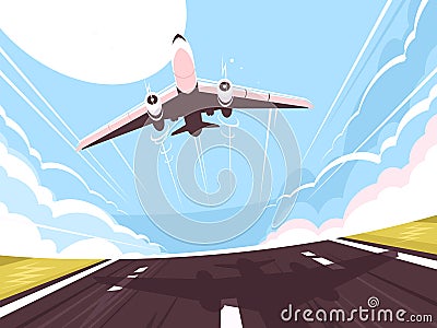 Passenger plane takes off from runway Vector Illustration