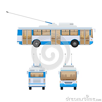 Passenger public modern urban transport: municipal trolley bus. Vector Illustration