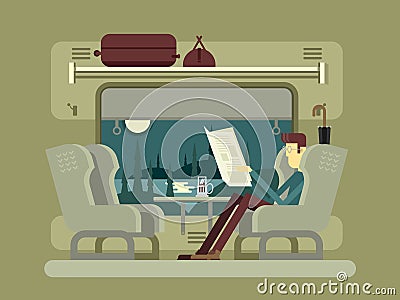 Passenger rides on train Vector Illustration