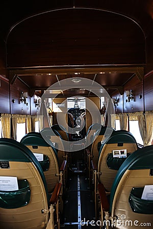 Passenger seating in a 1929 Ford Trimotor plane Editorial Stock Photo