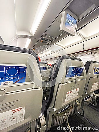 Passenger seats inside an airplane Editorial Stock Photo