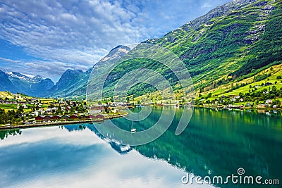 Mountain lake landscape, Olden, Norway Stock Photo