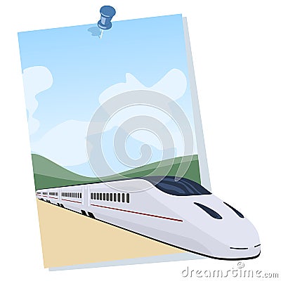 Passenger train coming out of a poster Stock Photo