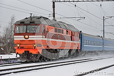 Passenger train rides in winter Editorial Stock Photo