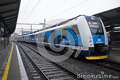 Passenger train on the route Ceska Trebova - Brno. Train companies Czech. Editorial Stock Photo