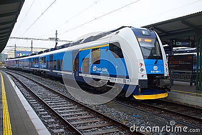 Passenger train on the route Ceska Trebova - Brno. Train companies Czech. Editorial Stock Photo