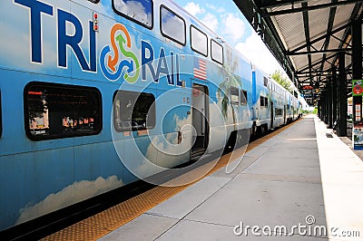 Passenger train in station in perspective view Editorial Stock Photo