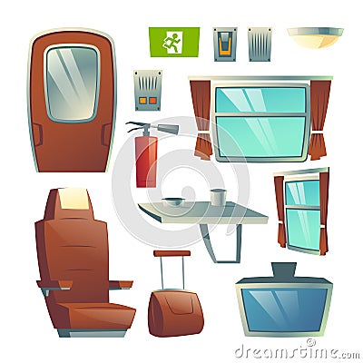 Passenger train wagon interior element vector set Vector Illustration