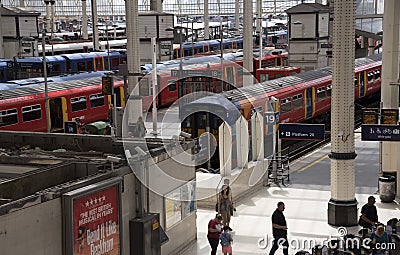 Passenger trains at a London station UK Editorial Stock Photo