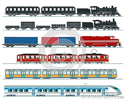 Passenger trains. Subway train, high speed trains, steam train. Illustration Vector Illustration