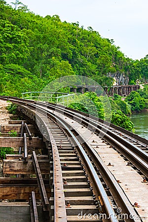 Passenger trains Tham Kasae bridge Death Railway on the River Kwai Kanchanaburi, Thailand Stock Photo