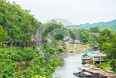 Passenger trains Tham Kasae bridge Death Railway on the River Kwai Kanchanaburi, Thailand Stock Photo