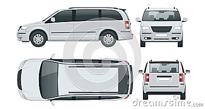 Passenger Van or Minivan Car vector template on white background. Compact crossover, SUV, 5-door minivan car. View front Vector Illustration