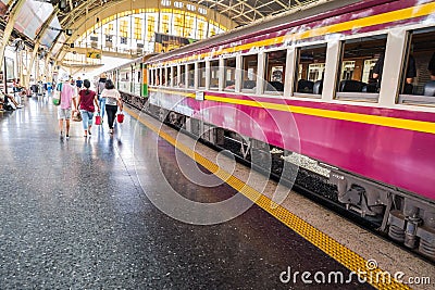 Passenger walk to diesel train park at platfrom number 6 in Bangkok Thailand Editorial Stock Photo