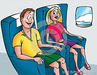 Passengers on an airplane Cartoon Illustration